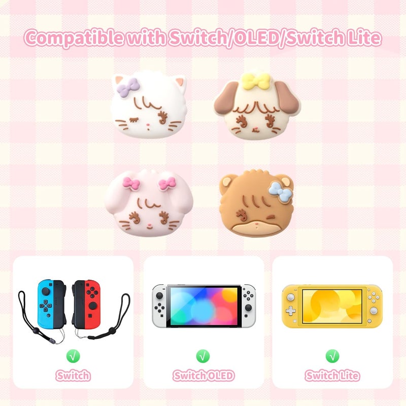 GEEKSHARE 4PCS Switch Thumb Grip Caps,Kawaii Thumbstick Caps,Soft Silicone Joystick Cover Compatible with Switch/OLED/Lite - Mikko Sweet Thoughts - Image 2